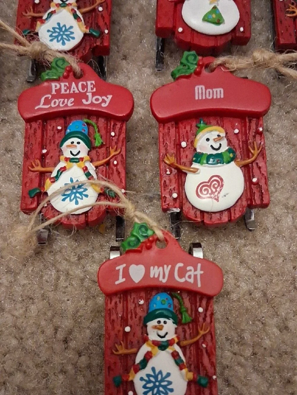 Red Snowman Sled Ornaments - Set of 8